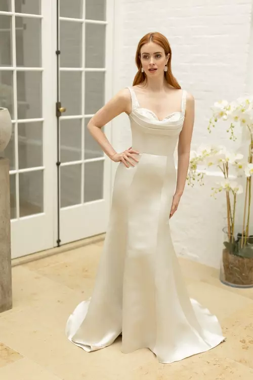 Slim satin wedding dress clearance